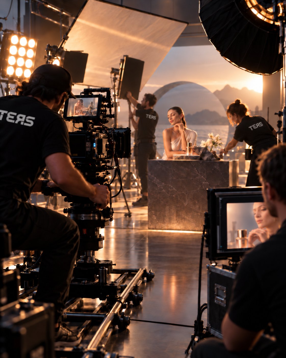 Sinema kamerasıyla reklam filmi çekimi yapan ekip