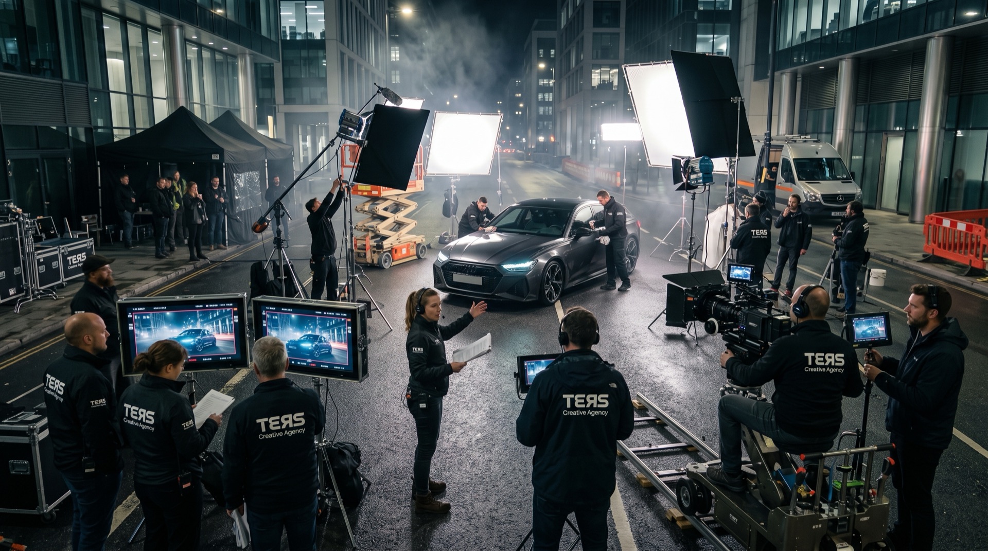 Ters Creative Agency ekibi reklam filmi çekiminde, kamera ve ışık düzeneğiyle sette