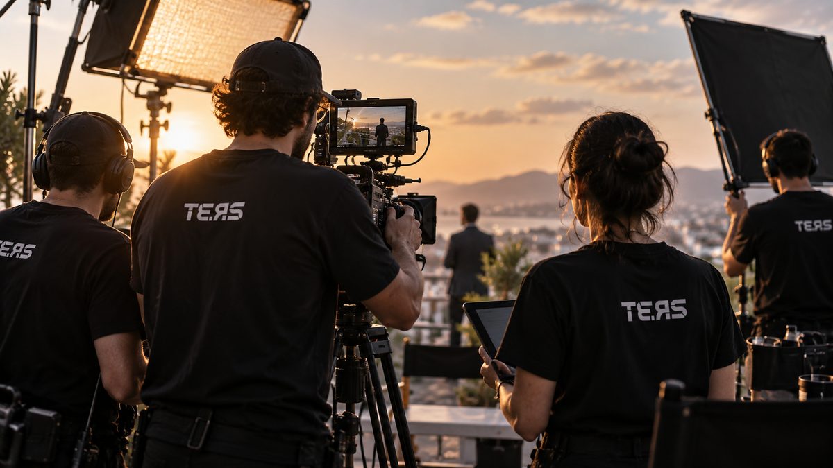 TERS ekibinin gün batımında reklam filmi çekim seti